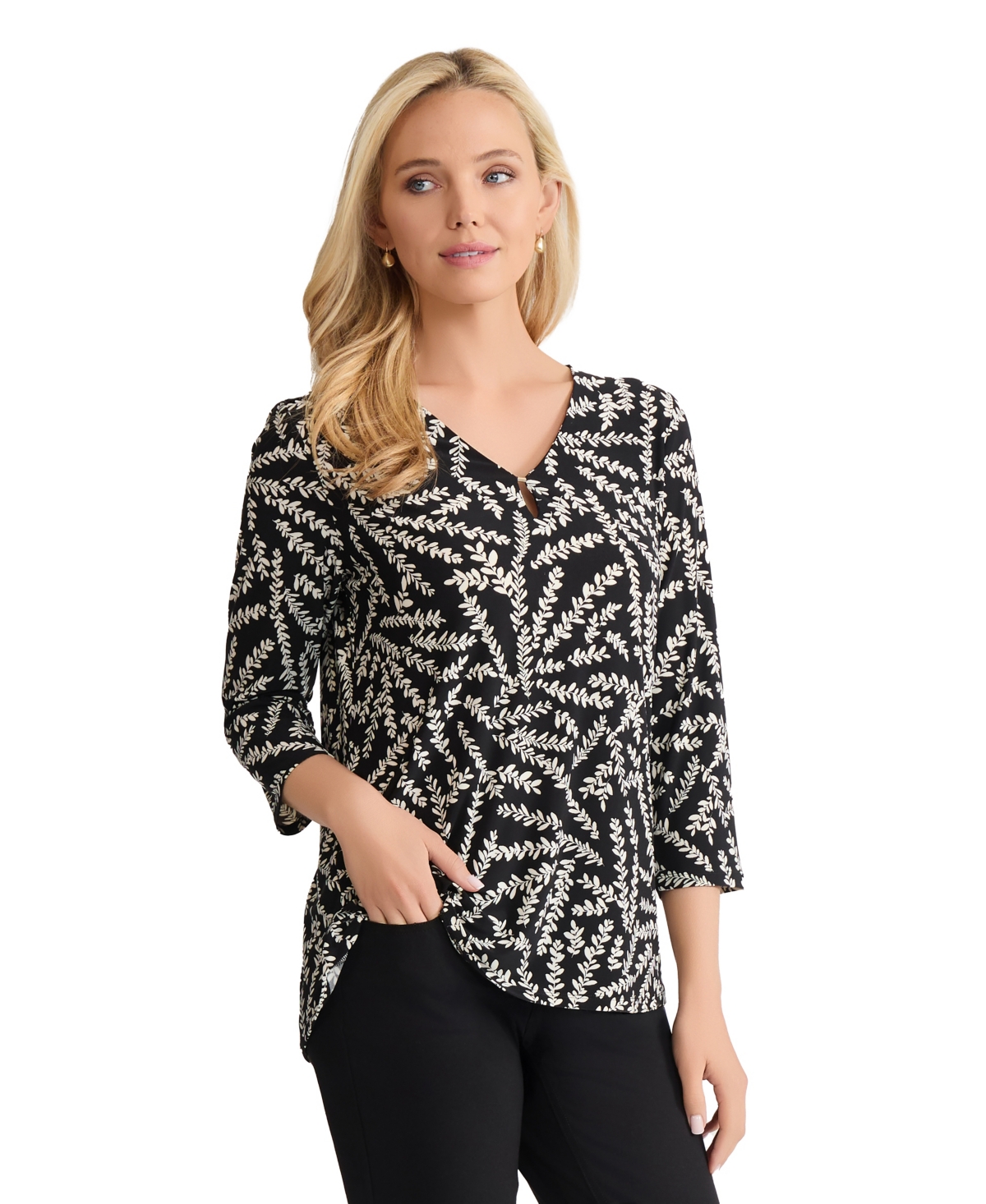 Jones New York Petite 3/4-Sleeve V-Neck Top