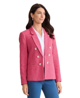 Petite Double Breasted Notch Collar Tweed Jacket