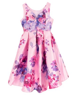 Girls' 7-16 Printed Mikado Pleated Hi-Low Dress