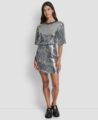 Women's Sequins Crewneck Boxy Short-Sleeve Relaxed T-Shirt