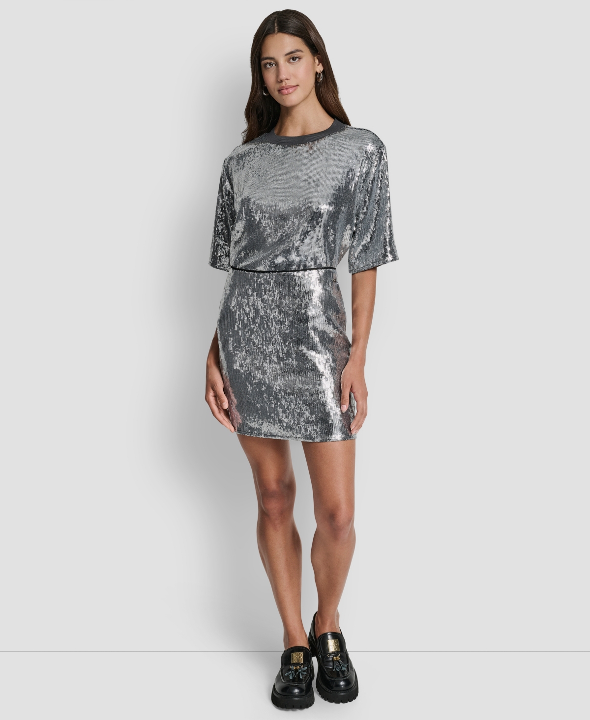 Dkny Jeans Women's Sequins Crewneck Boxy Short-Sleeve Relaxed T-Shirt