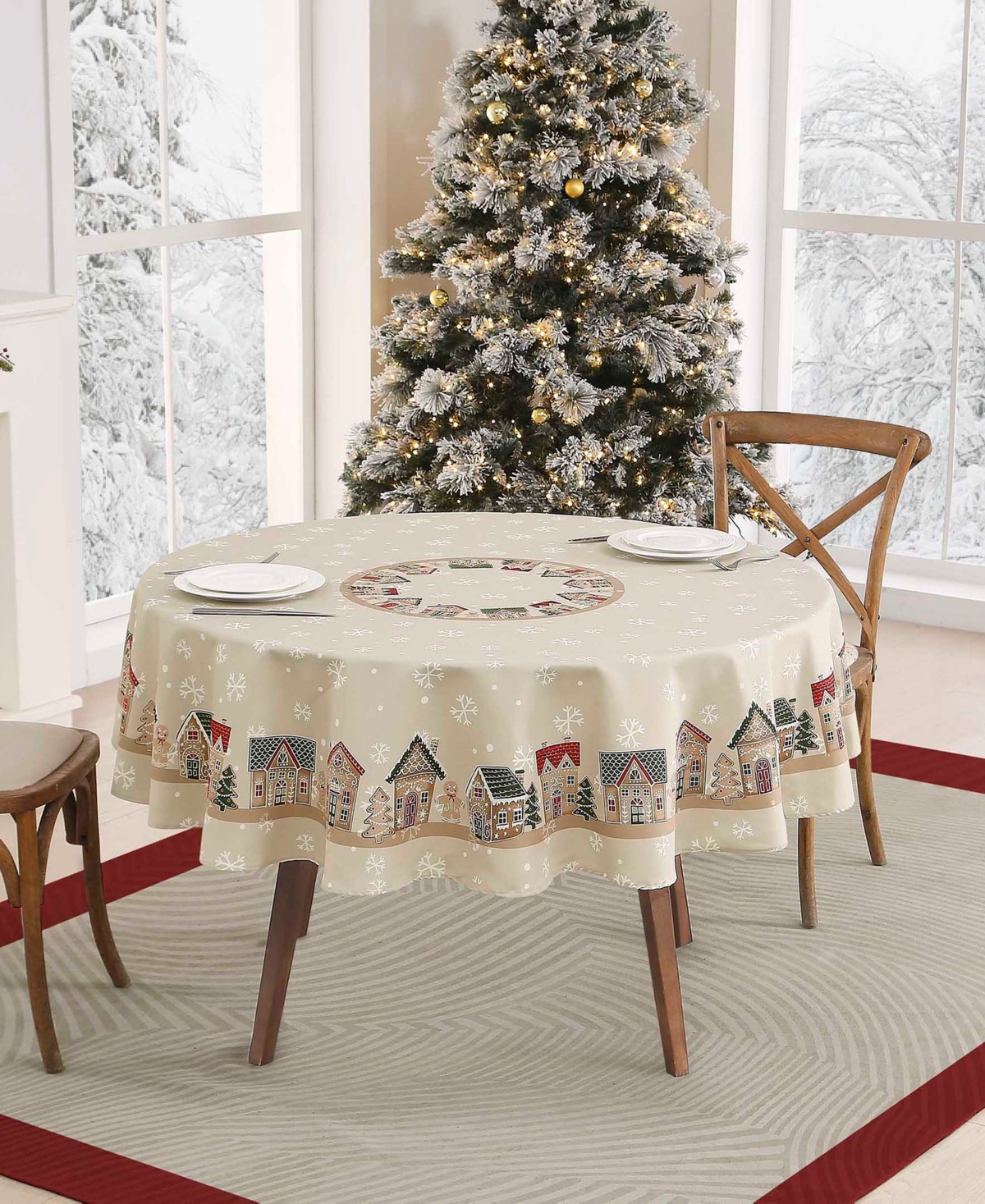 Avanti Gingerbread Village 70" Round Tablecloth