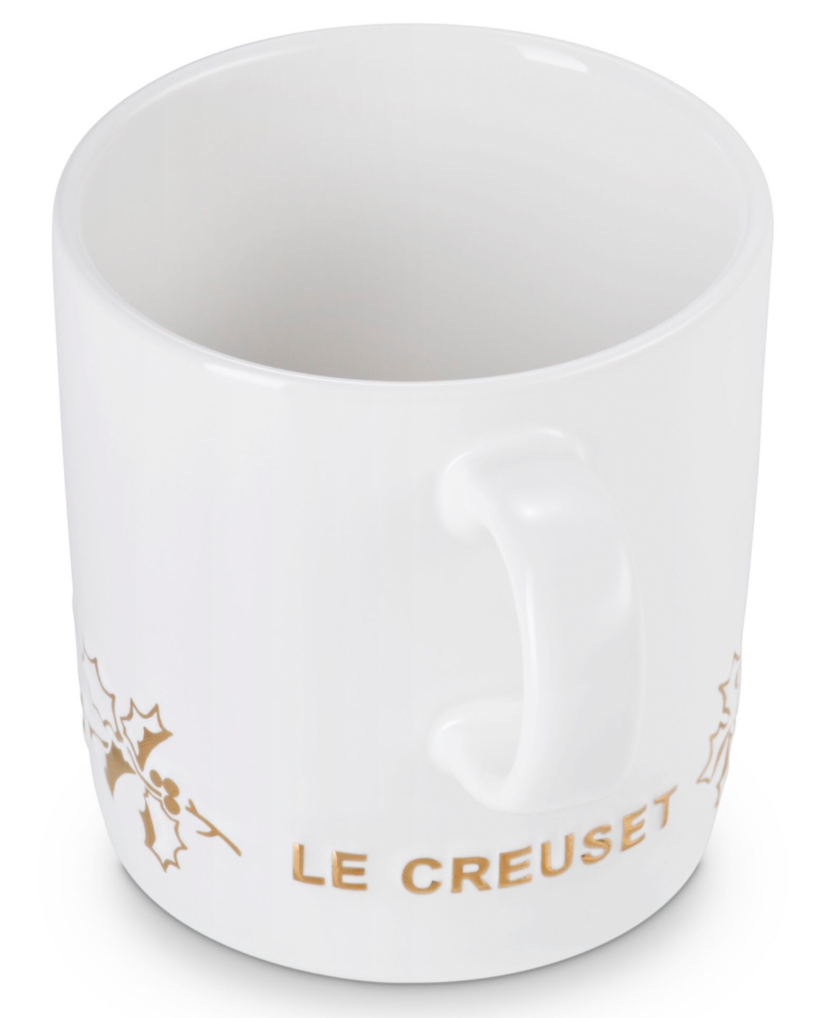 Le Creuset Stoneware Holly Collection 12 Oz. Gold Applique London Mug In White