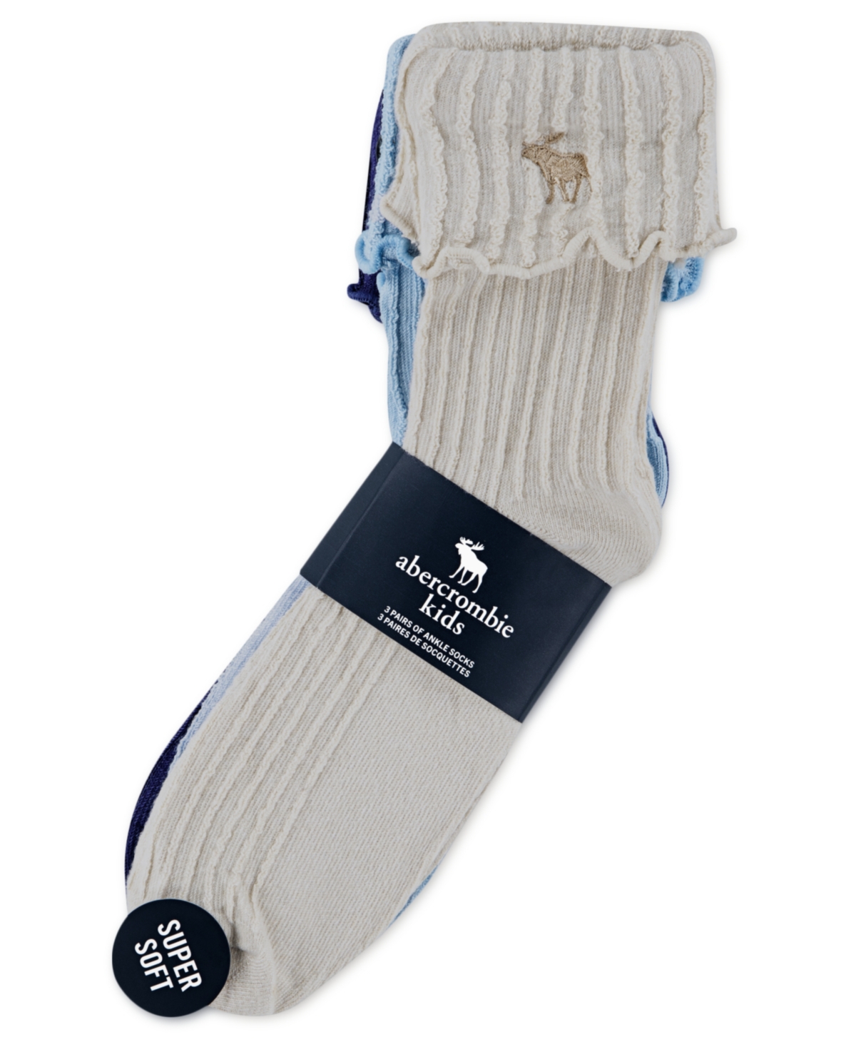 Abercrombie Girls 3-pack Crew Length Lettuce Hem Socks In Multi