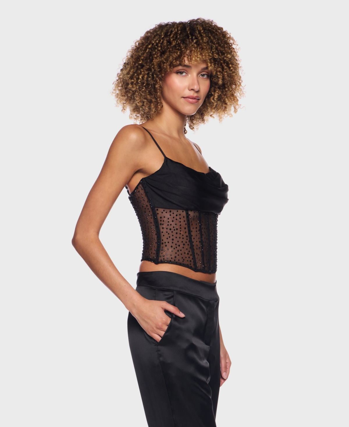 Alex & Sophia Women's Cowl Neck Corset Top In Black