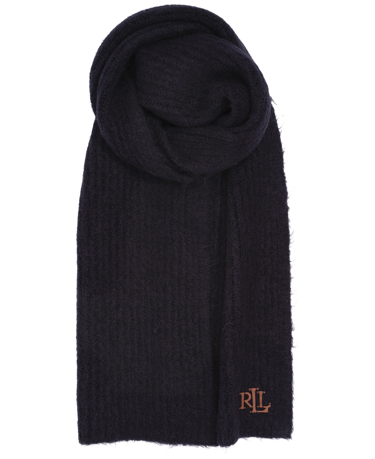 Ralph Lauren Fisherman Rib With Leather Logo Scarf In Blue