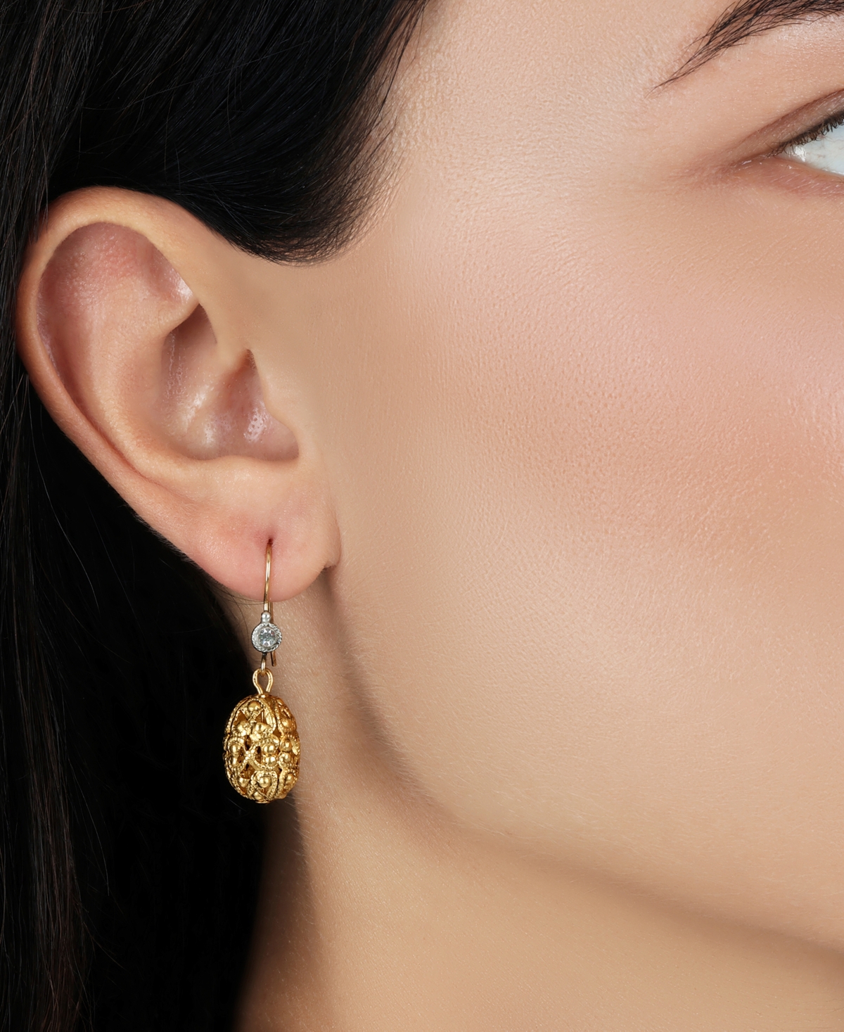 2028 Filigree Bead Crystal Drop Wire Earrings In Yellow