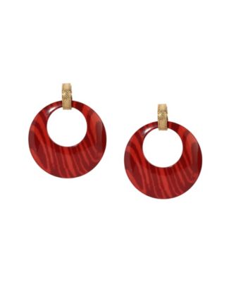Gold Tone Burgundy Hoop Earrings