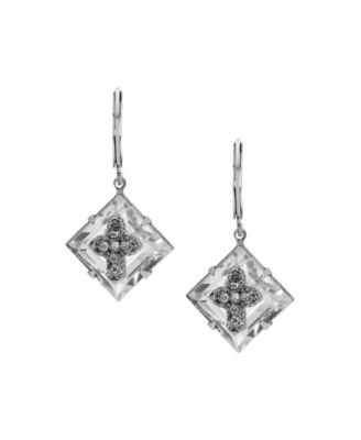 Square Crystal Cross Lever Back Earrings