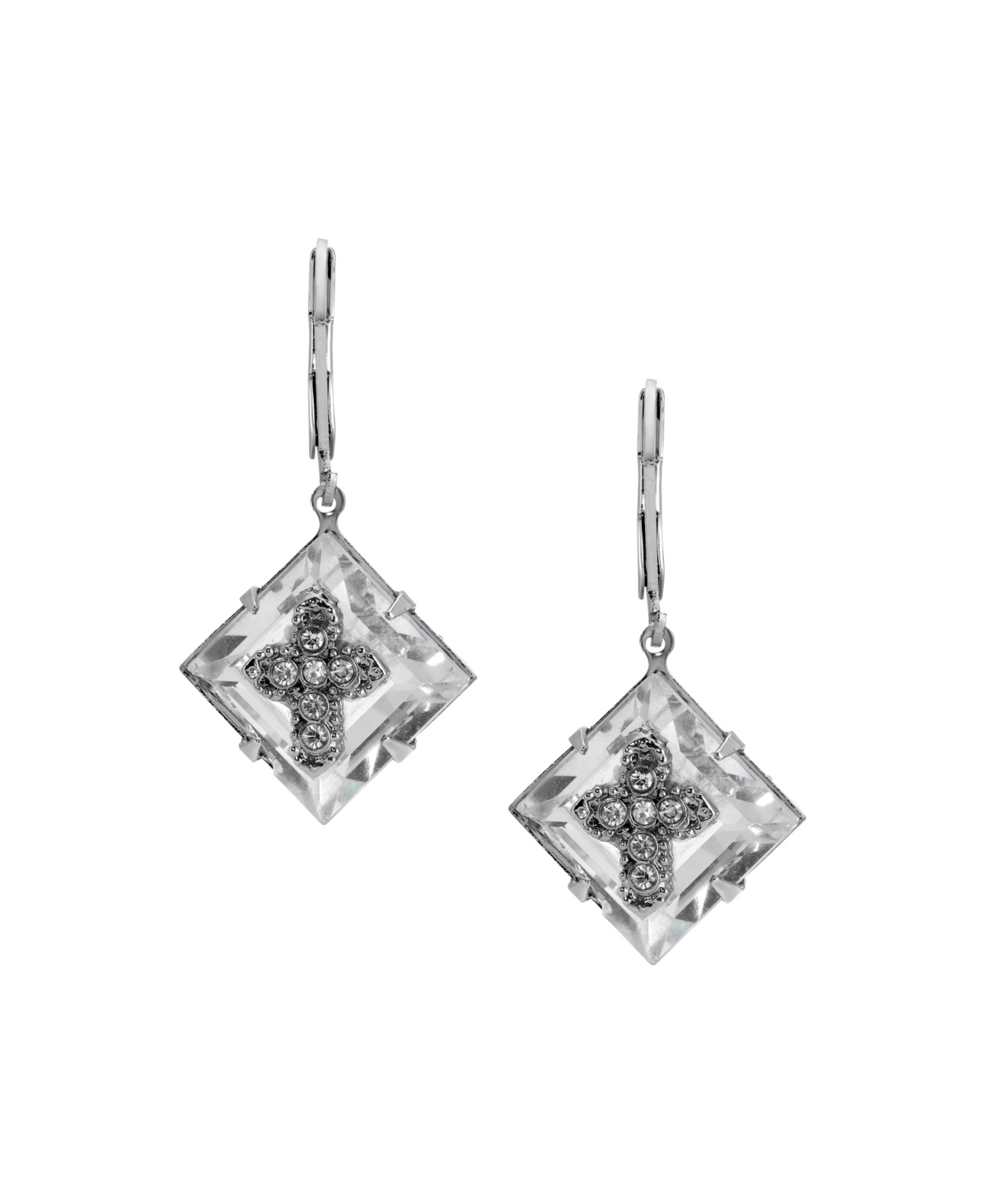 2028 Square Crystal Cross Lever Back Earrings In Gray