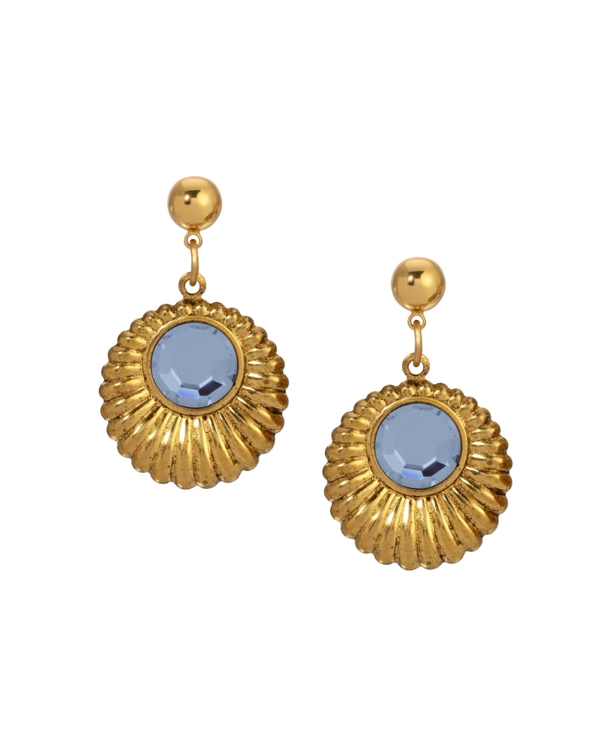 2028 Gold Tone Crystal Drop Round Earrings In Blue