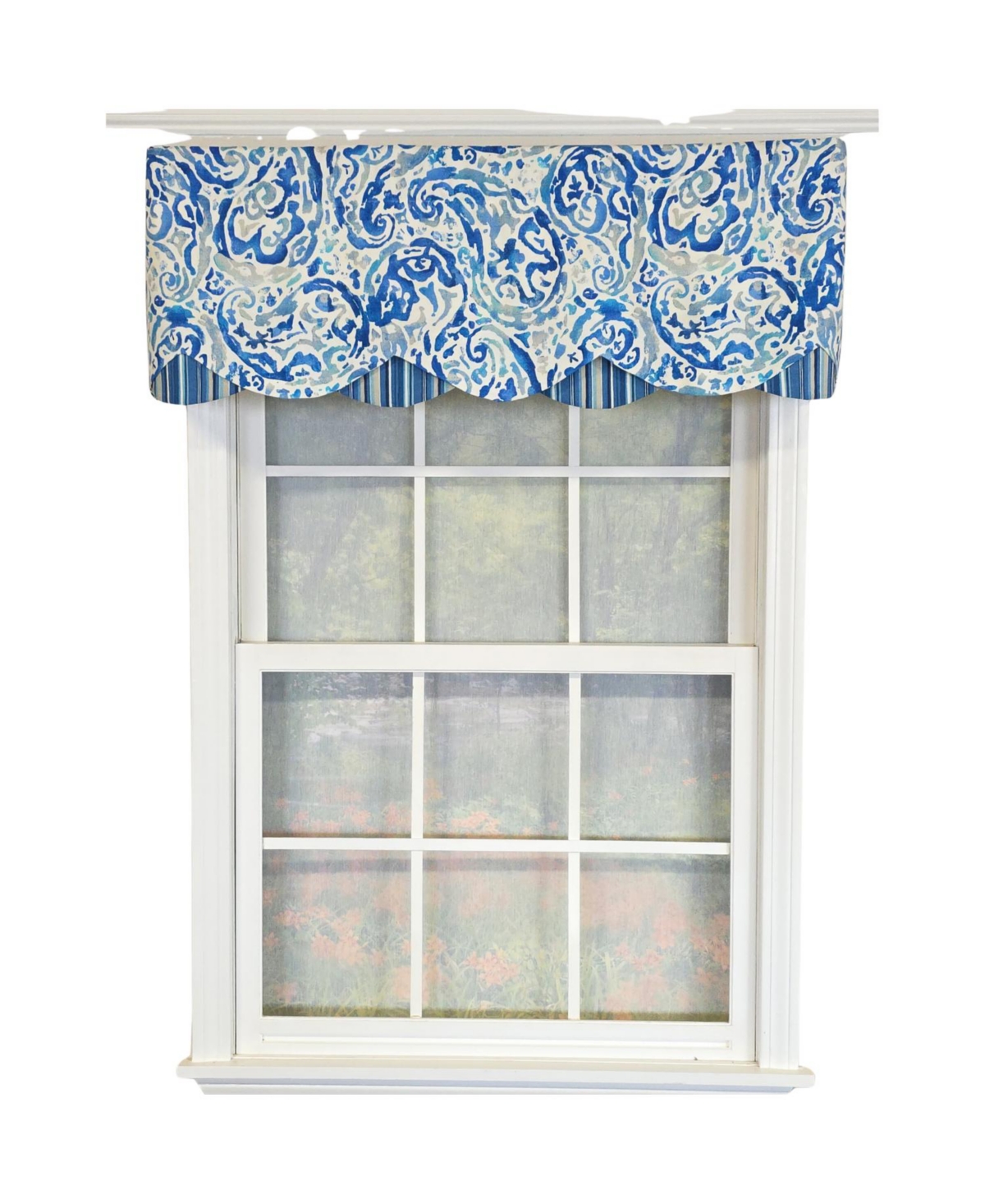 Rlf Home 100% Cotton Mystify Petticoat Fully lined Windows Rod Pocket Valance 50" x 15" Blue