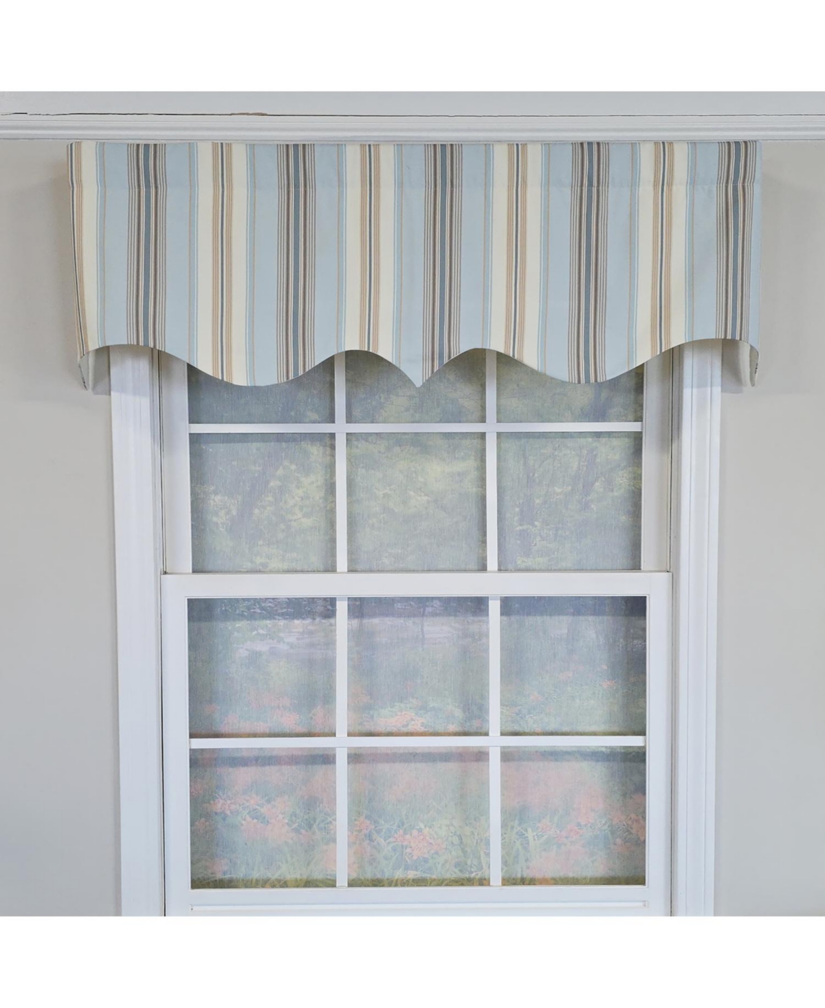 Rlf Home 100% Cotton Paris Stripe Regal Fully lined Windows Rod Pocket Valance 50" x 17" Blue