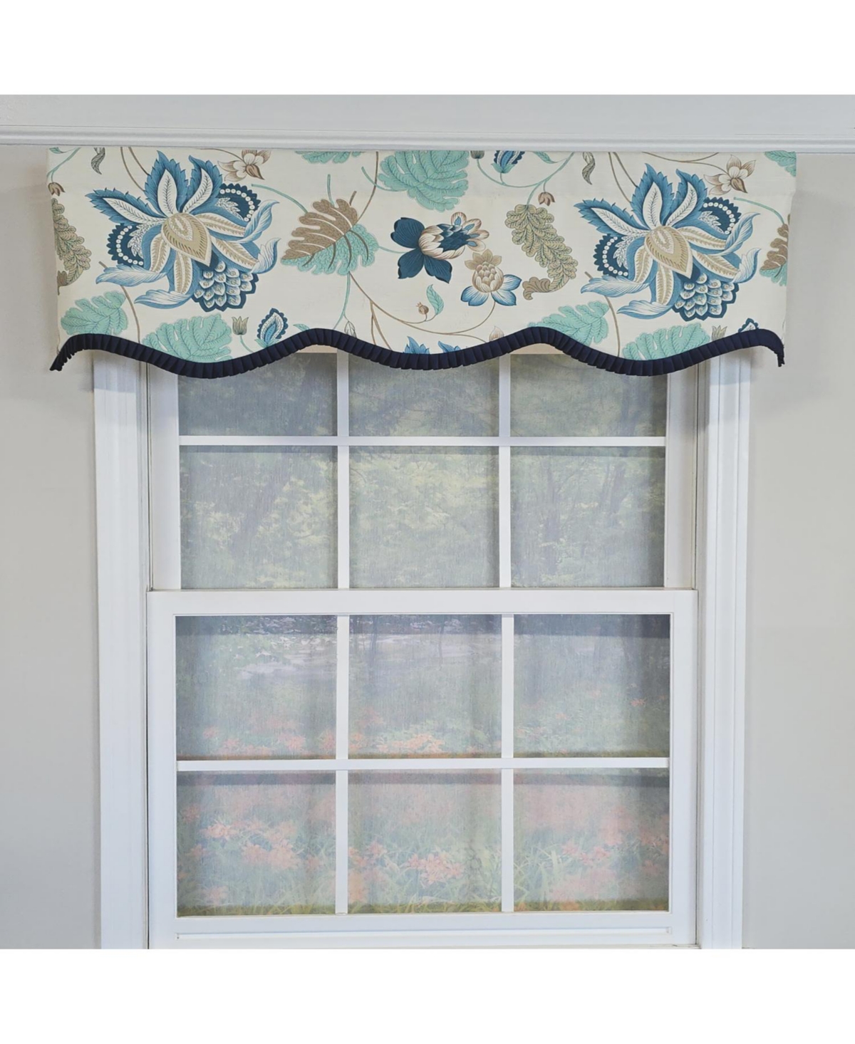 Rlf Home 100% Cotton Samanta Ruffled Provance Fully lined Windows Rod Pocket Valance 50" x 15" Blue