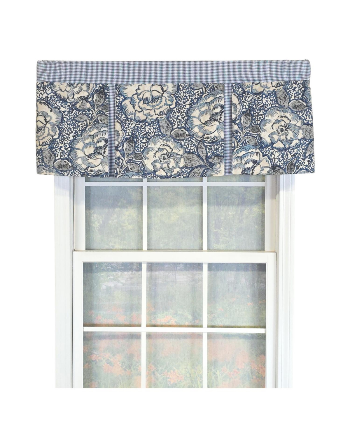 Rlf Home 100% Cotton Peony Ball Pleated Unlined Windows Rod Pocket Valance 50" x 17" Blue