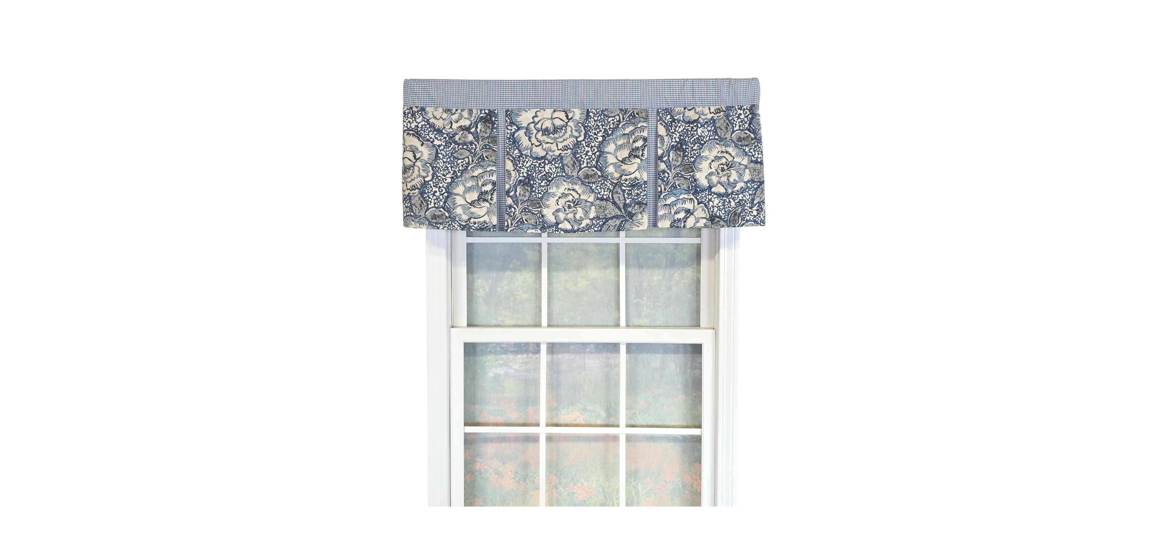 Rlf Home 100% Cotton Peony Ball Pleated Unlined Windows Rod Pocket Valance 50" x 17" Blue