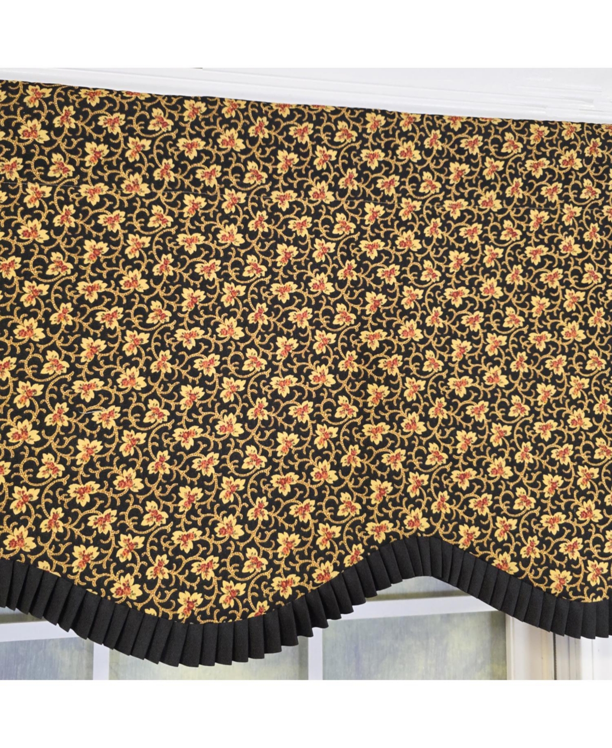 Rlf Home 100% Cotton Flemington Provance Fully lined Windows Rod Pocket Valance 50" x 15" Black
