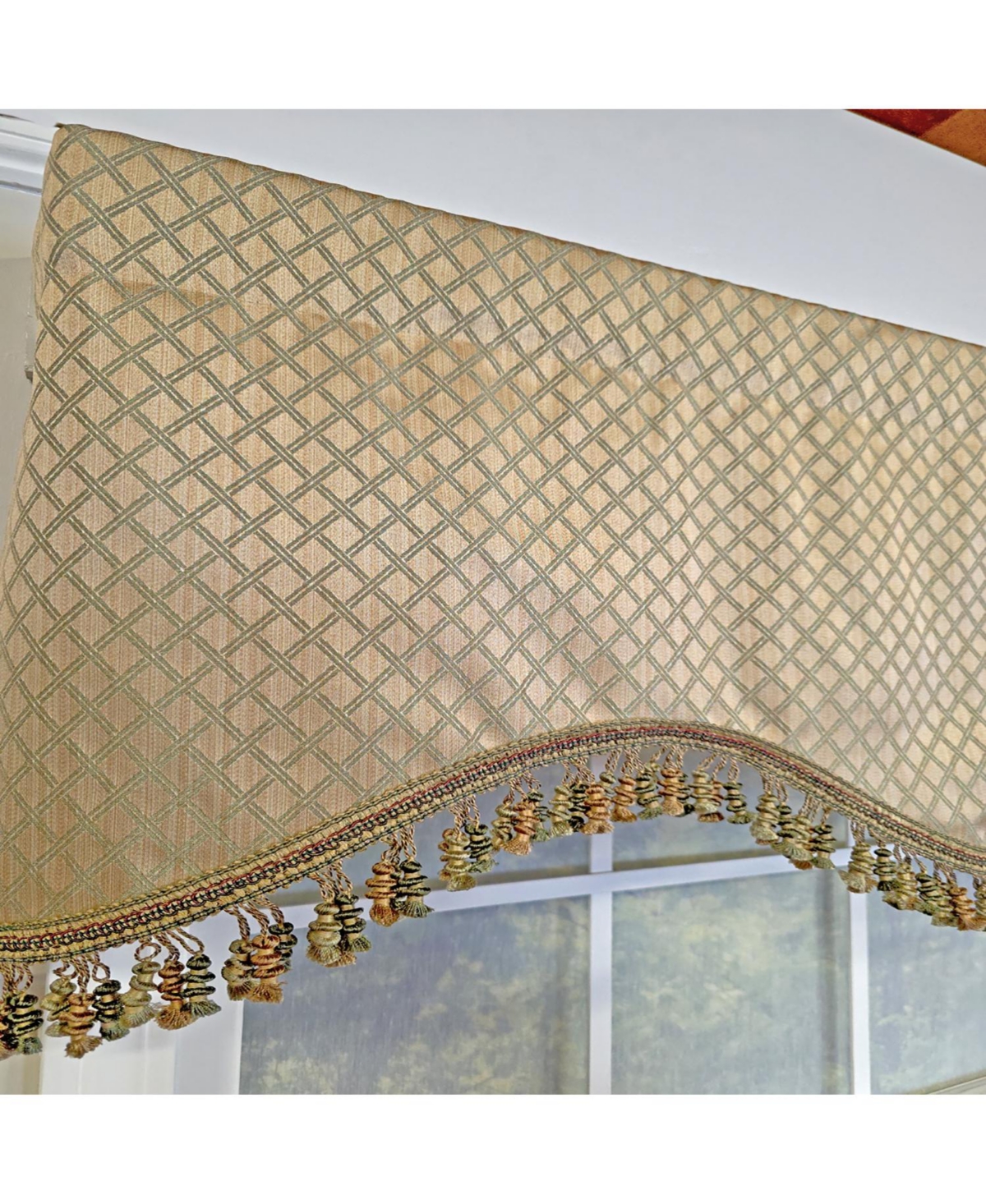 Rlf Home 100% Cotton Diamonds Cornice Fully lined Windows Rod Pocket Valance 50" x 17" Green