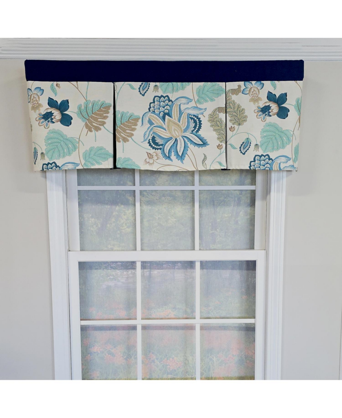 Rlf Home 100% Cotton Samanta Pleated Unlined Windows Rod Pocket Valance 50" x 17" Blue