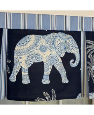 100% Cotton White Elephant Pleated  Unlined Windows Rod Pocket Valance 50" x 17"  Blue