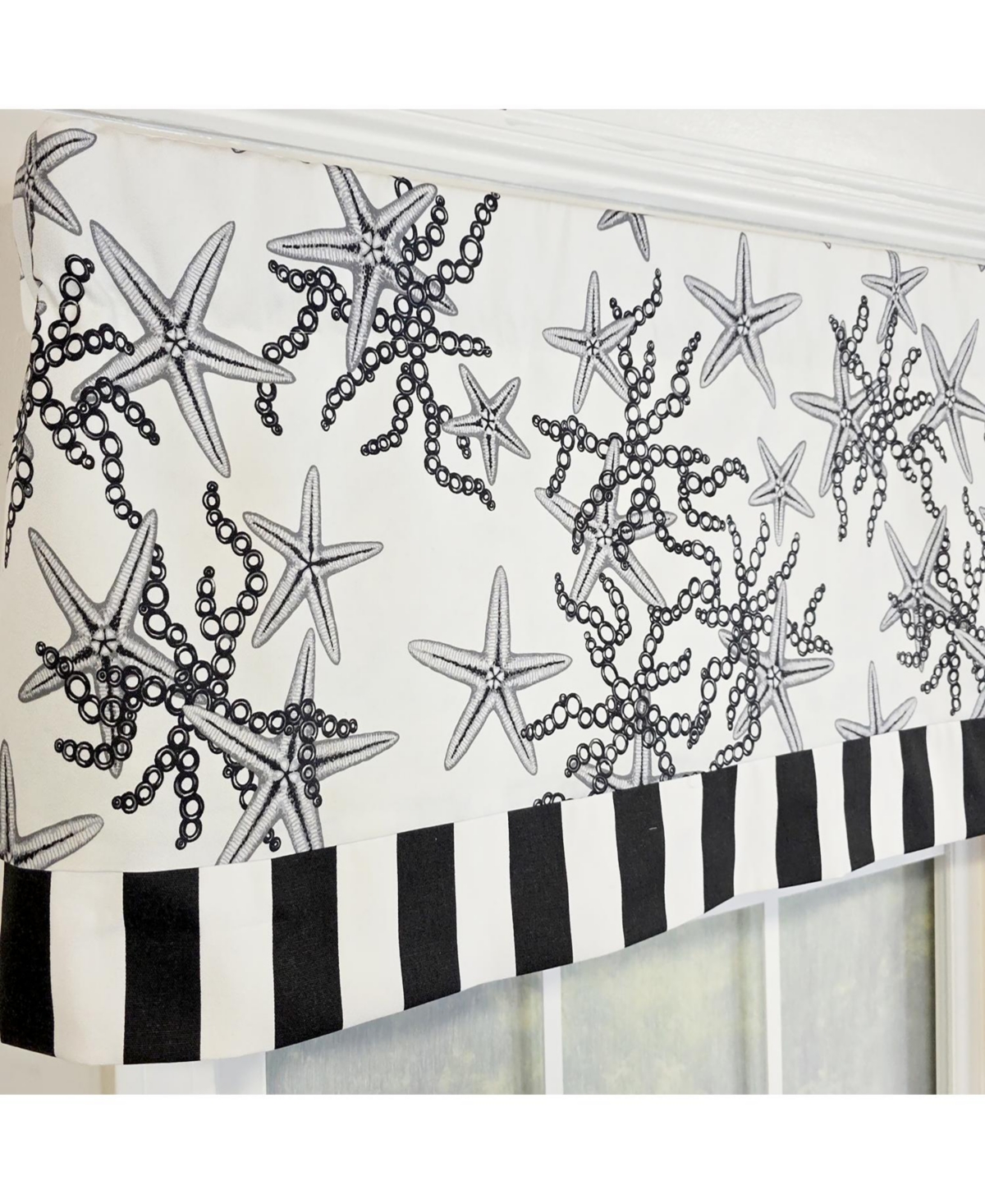 Rlf Home Reef Banded Valance Collection - 100% Cotton Window Treatment 50" x 16" Black