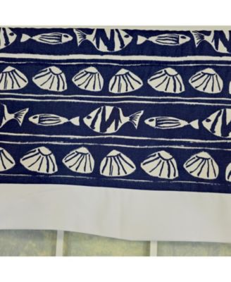 She Shells Banded Valance Collection - 100% Cotton with Ivory Lining 50" x 16"  Navy
