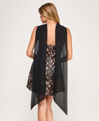 Junior's Sequined Lace Strapless Dress