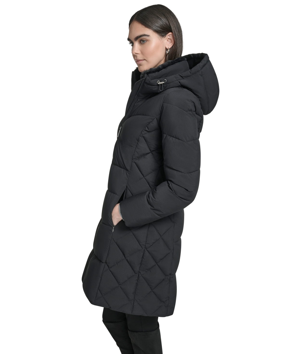 Calvin Klein Women's Collar Hooded Puffer Coat In Black