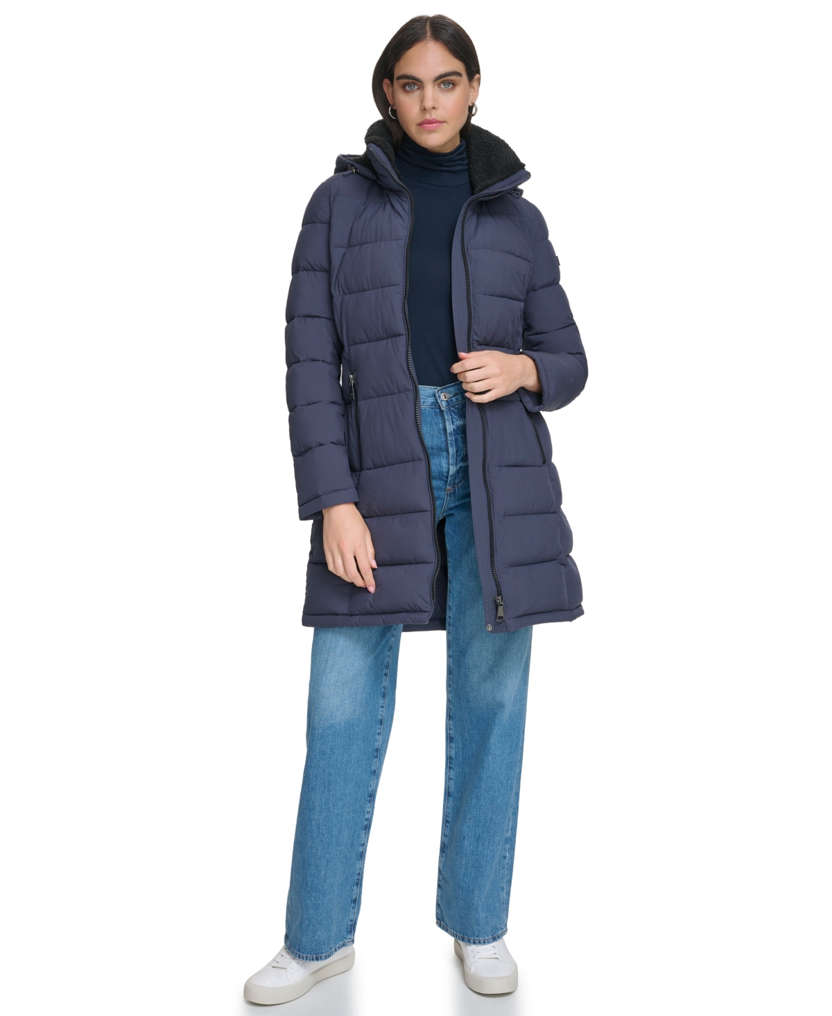 Calvin Klein Women's Hooded Puffer Coat In Blue