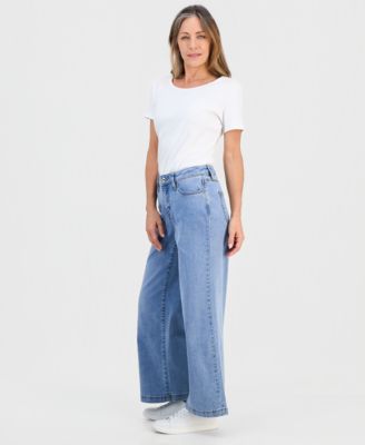 Petite High-Rise Zip-Fly Wide-Leg Jeans, Macy's Exclusive 