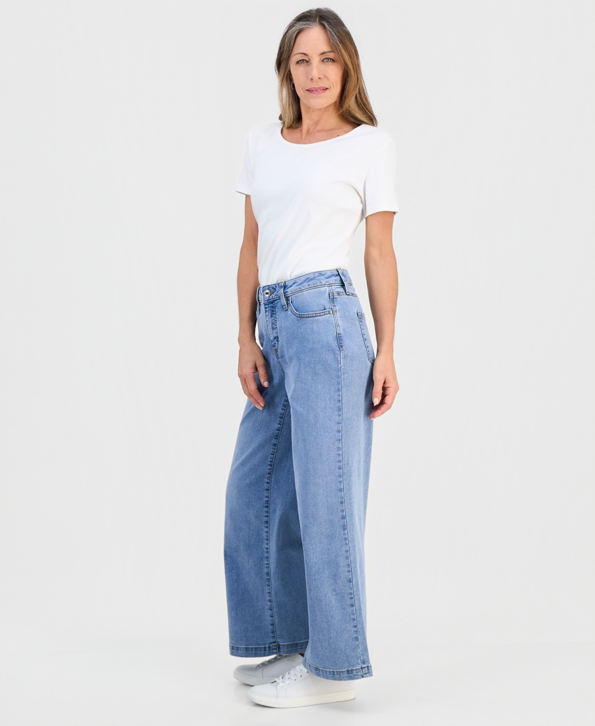 Style & Co Petite High-Rise Zip-Fly Wide-Leg Jeans, Macy's Exclusive