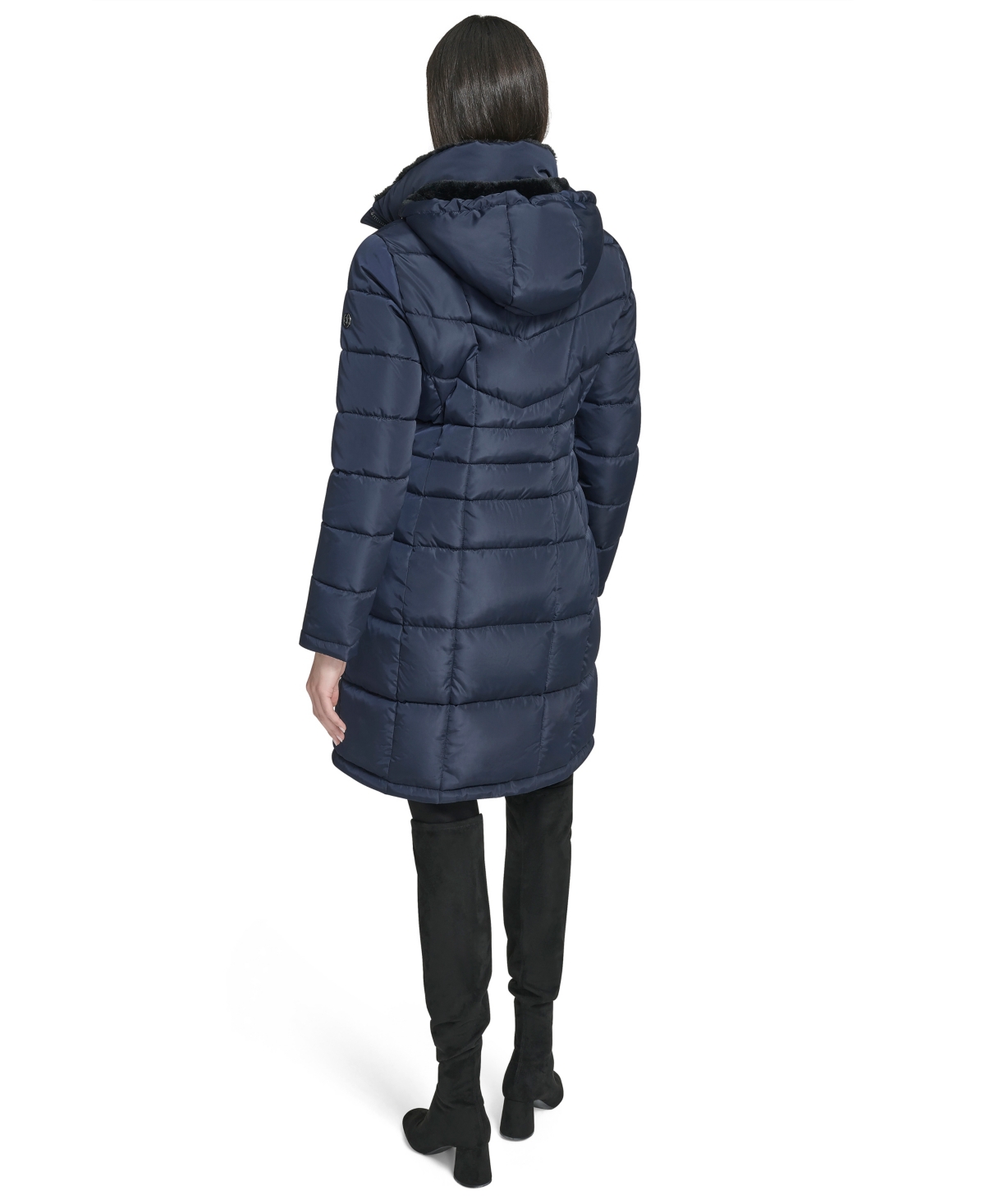 Calvin Klein Women's Hooded Stand Collar Puffer Coat In Blue