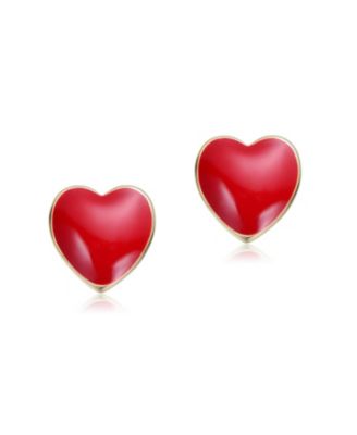 Kids 14K Gold Plated Red Enamel Mini Heart Design Stud Earrings