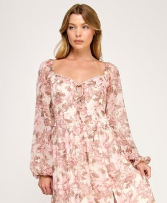 Juniors' Long-Sleeve Tie Front Midi Dress