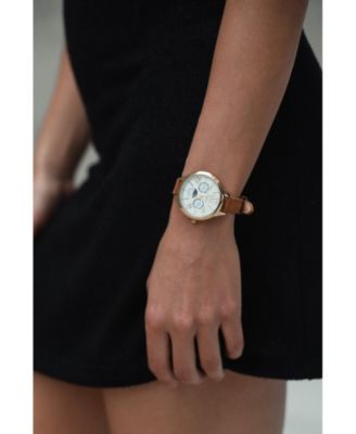 Women 38mm Watch Multi Function Suede Leather Strap