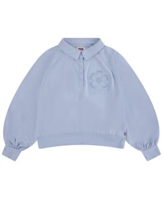 Girls' 7-16 Voluminous Long-Sleeve Shirt Collar Top