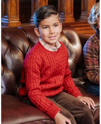 Boys Organic Cable Crewneck Pullover Sweater