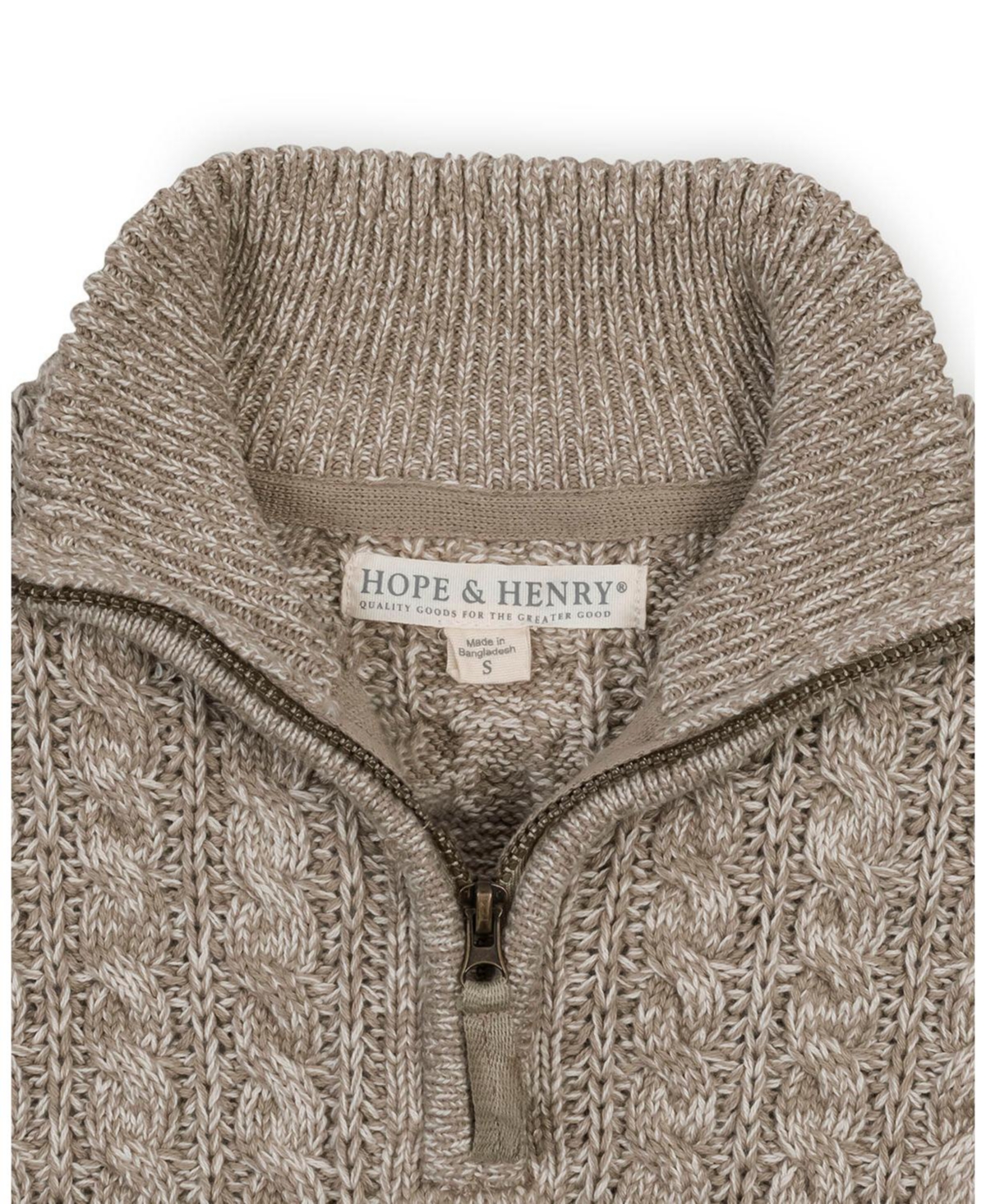 Hope & Henry Boys Organic Long Sleeve Half Zip Cable Pullover Sweater