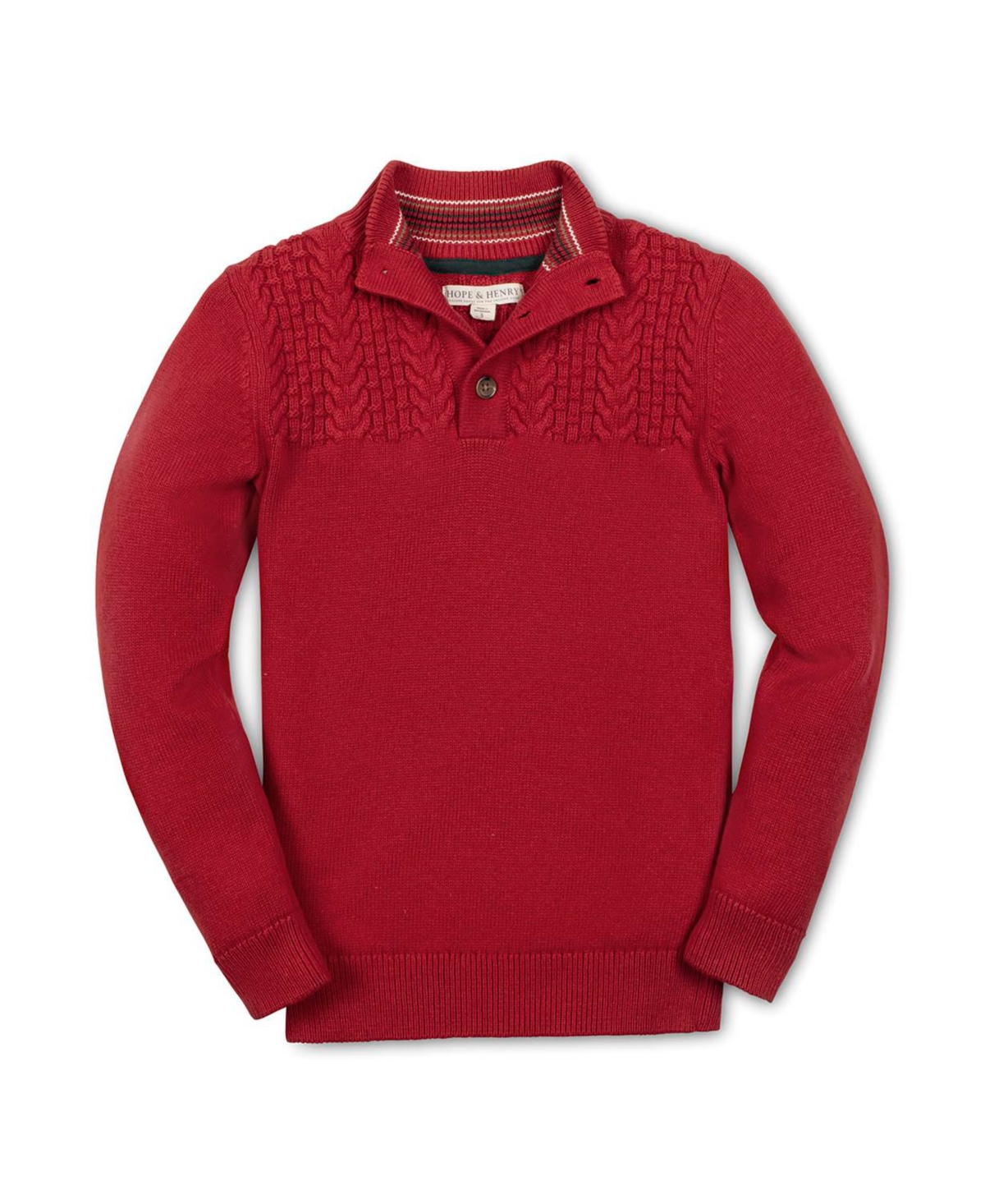 Hope & Henry Boys Organic Long Sleeve Mock Neck Sweater with Cable Yoke