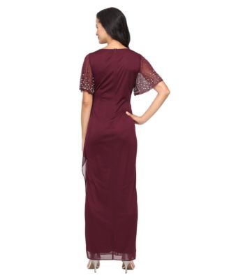 Women's Embellished Flutter Sleeve Long Dress
