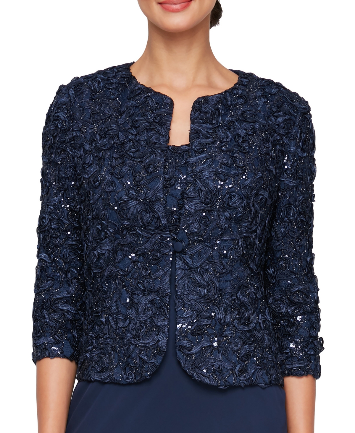 Alex Evenings Women's Empire Waist Long Open Soutache Jacket Dress