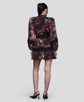 Women's Floral Lace-Trim Chiffon Dress