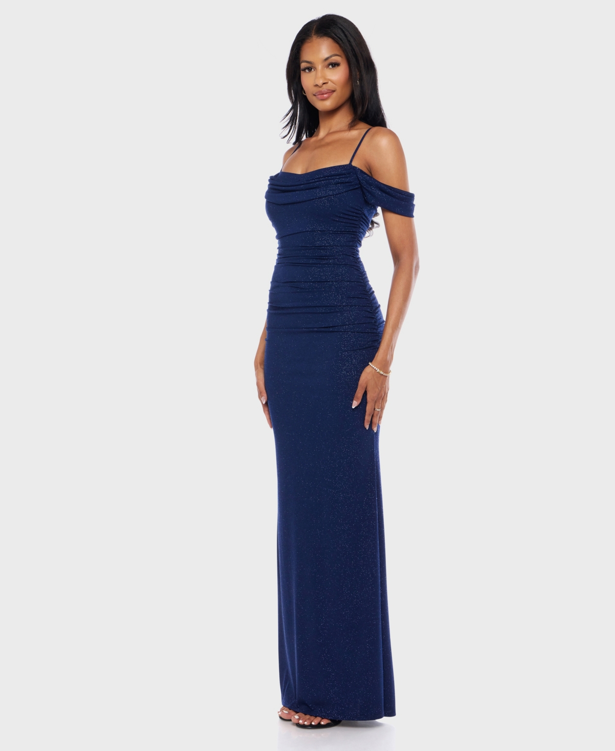 B Darlin Junior's Off-the-shoulder Glitter Knit Dress In Blue