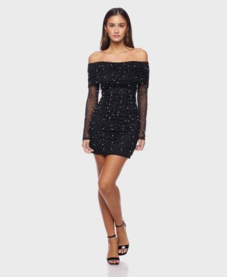 Junior's Long-Sleeve Off Shoulder Dress