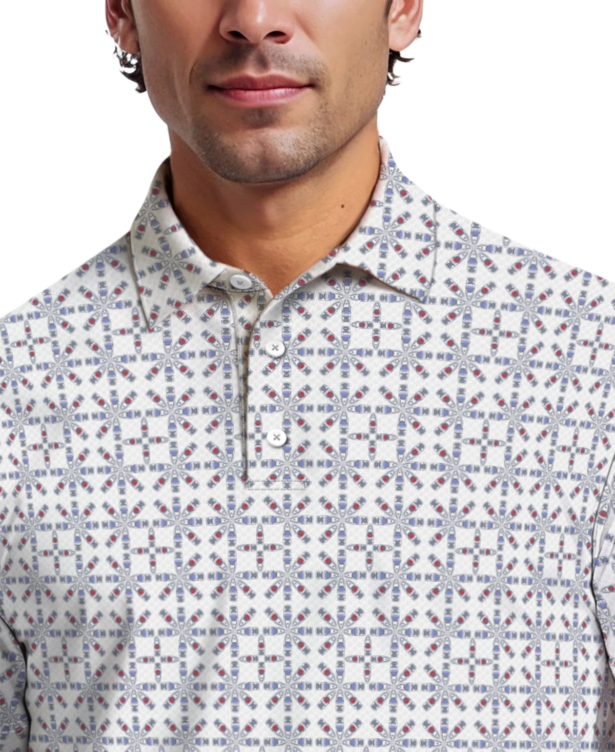 Pga Tour Men's Layered Boat Print Short-Sleeve Golf Polo Shirt