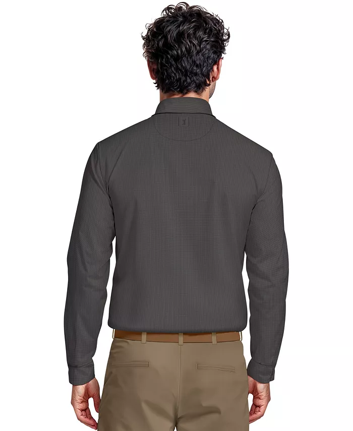 Men's Houndstooth Pattern Long-Sleeve Golf Polo Shirt - thumbnail 8