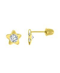 Cubic Zirconia Flower Screw Back Stud Earrings