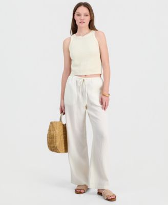 Juniors' Cotton Gauze Drawstring Beach Pants