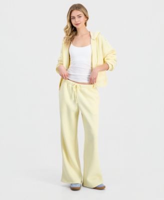 Juniors' Floral Piped Fleece Wide-Leg Pants