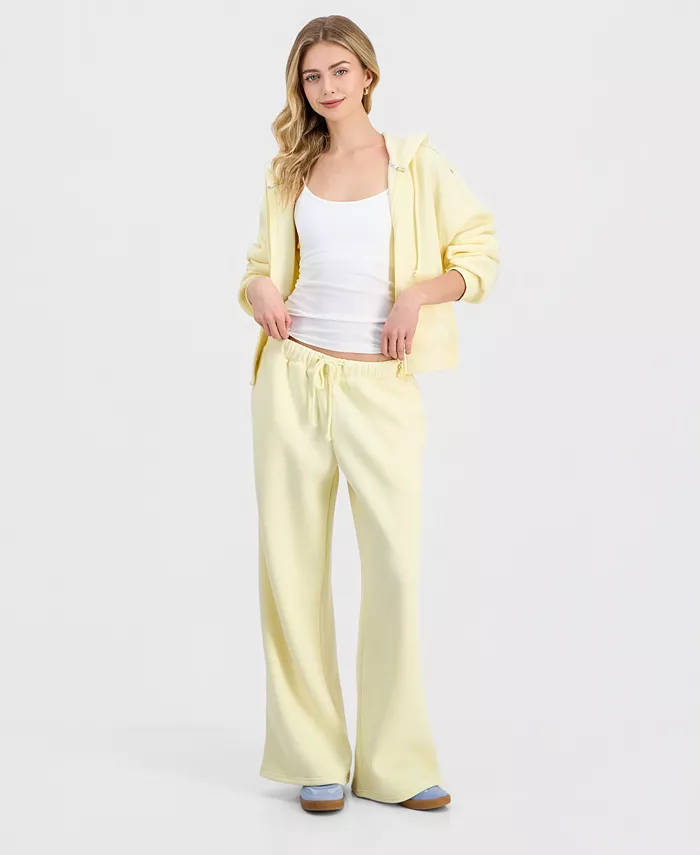 Juniors' Floral Piped Fleece Wide-Leg Pants - thumbnail 5